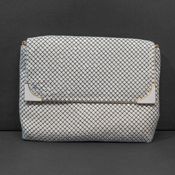 None Handbags - Vintage 70s Metal Mesh Purse White Bridal Disco Evening Bag Whiting Davis Style